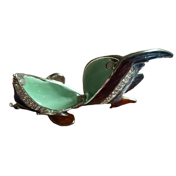 DZ Rhinestone Fish Trinket Box Blue & Burgundy Decorative Jewelry Storage - Picture 5 of 8